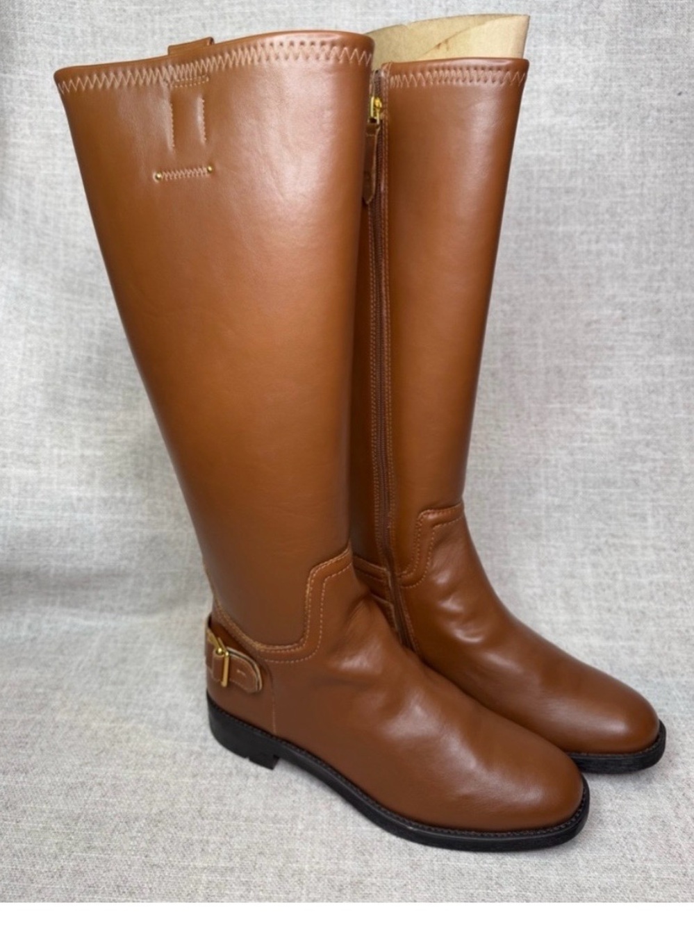 New - Franco Sarto Stretch Merina brown knee riding high boots size 7M preppy